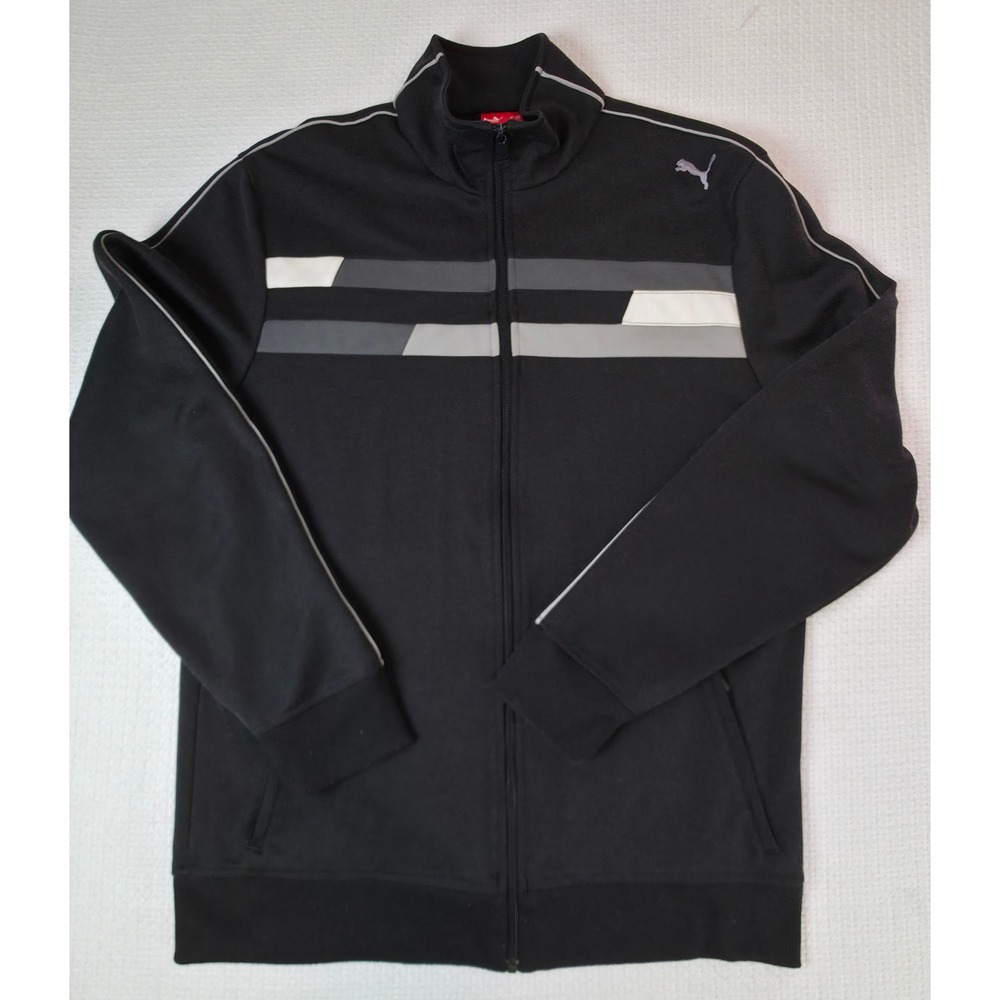 Puma Track Jacket Mens Large Black Colorblock Full Zip Athletic Excellent